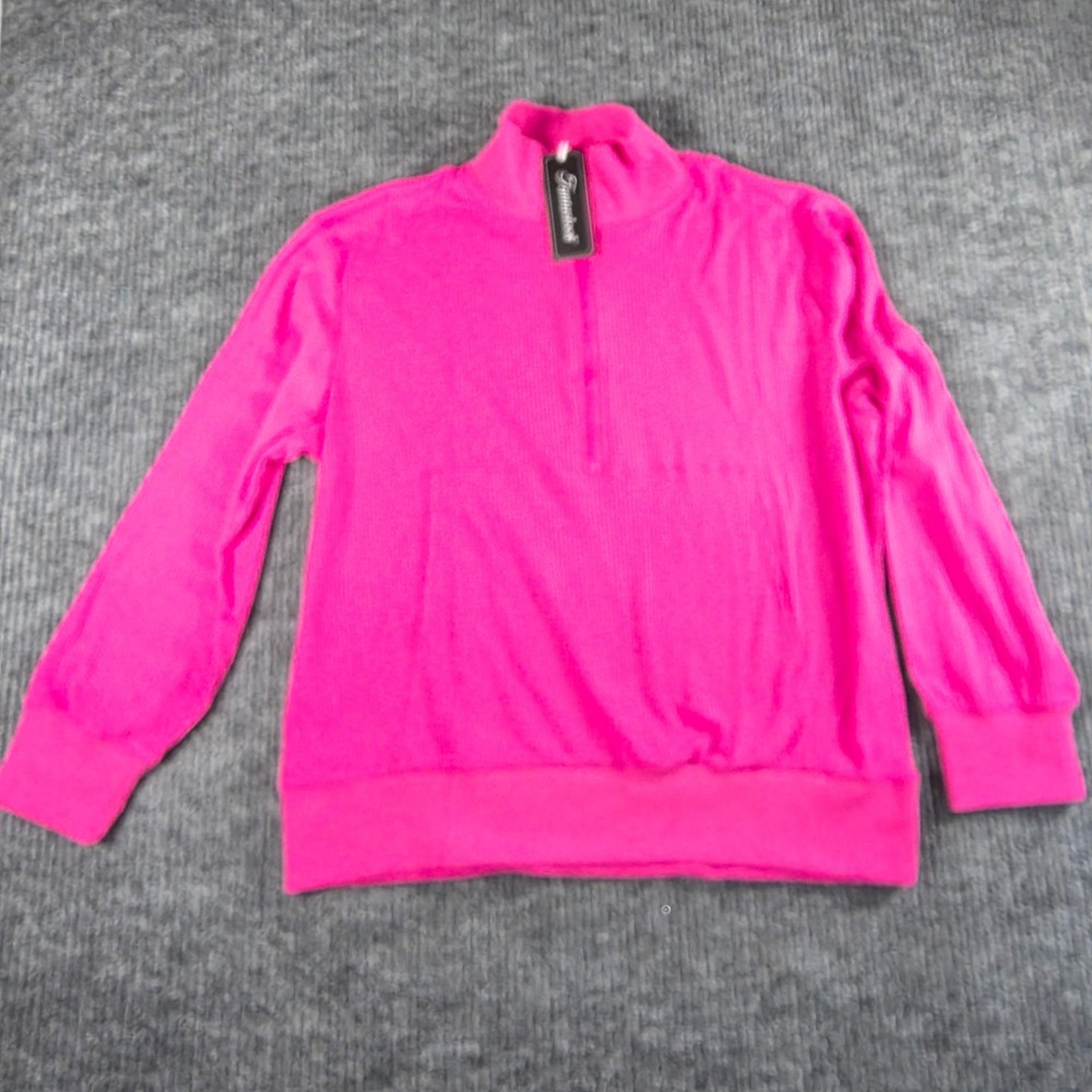 Fantaslook Hot Pink Ribbed Knit 2 Piece Lounge Set Quart Zip Pullover Joggers L